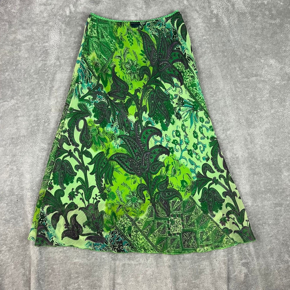 Vintage Y2K Rene Margo Midi Skirt Womens S Green Paisley Forest Fairy Boho